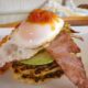 Corn Fritters with Avocado, Bacon, Egg and Warm Tomato Relish