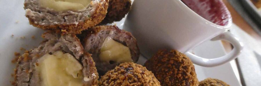 Turkey Balls with Camembert and cranberry sauce