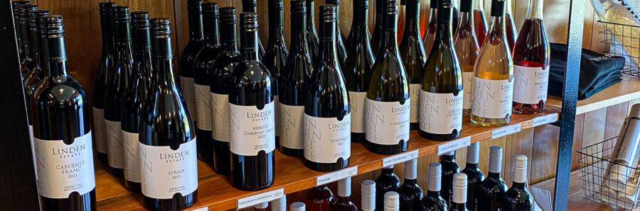 Wine tasting - Linden Estate Winery bottles on display