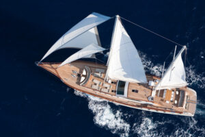 Birdseye view of a sailing boat