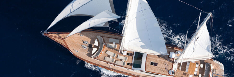 Birdseye view of a sailing boat