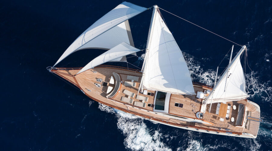 Birdseye view of a sailing boat