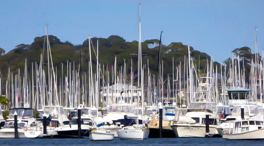 Boat talk - a photo of Pittwater marina in NSW showing many boats