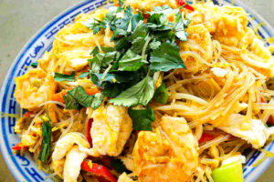 Singapore noodles in a bowl